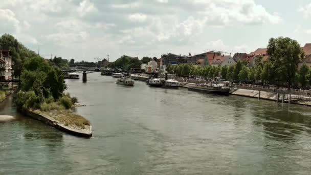 Pequeno Porto Rio Danúbio Alemanha — Vídeo de Stock