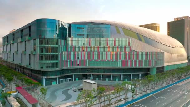 Aerial Approaching Shot Modern Taipei Dome Dajudan Sunny Day Morning — Stock Video