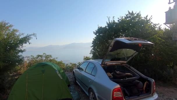Vista Manhã Lago Nas Proximidades Mar Parque Campismo Abra Mala — Vídeo de Stock