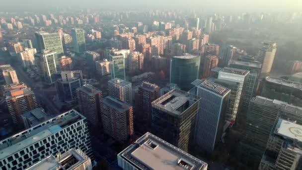 Dolly Aerial View Residential Business Buildings Hazy Day Municipality Las — 图库视频影像