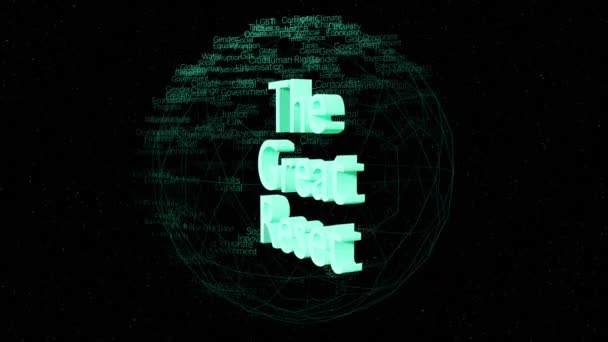 Great Reset Global Graphic Rotating Text Collage — Stockvideo