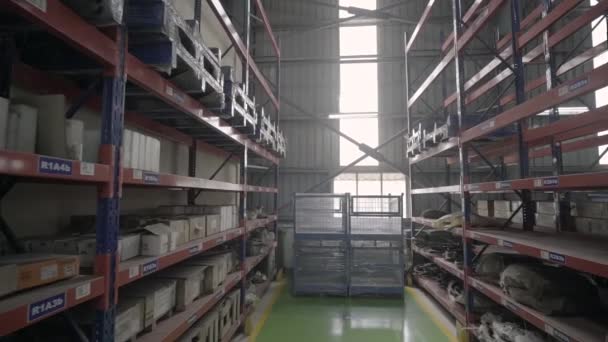 Finished Products Shelves Warehouse Storage Dolvi Port Maharashtra India Dolly — Video Stock