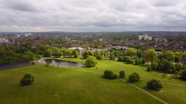 Vända Avslöja Över Frodiga Grönt Gräs Och Anka Damm Clapham — Stockvideo