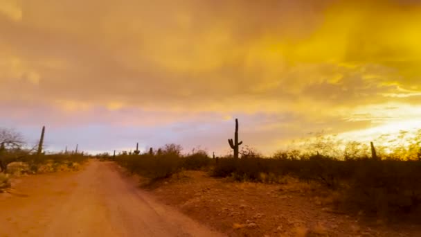Dirt Road Arizona Desert Storm Clouds Thunderbolt Monsoon Season — Vídeo de stock