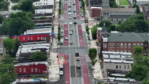 Sandtown Baltimore Urban City Long Aerial Zoom Street Unsafe Neighborhood — Stockvideo