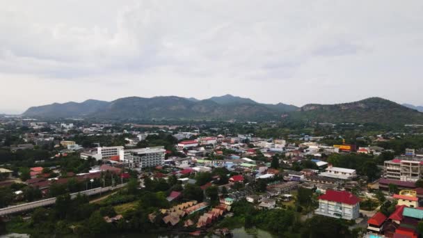 Aerial Top View Mon Bridge Residential Local Houses Mon Village — Stockvideo