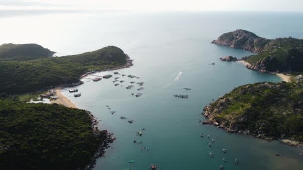Aerial Drone Forward View Vinh Bay Vietnam Slow Motion Day — Stockvideo