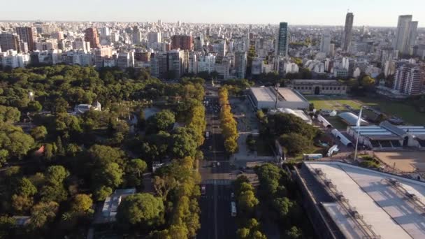 Aerial Orbit Shot Palermo Area Green Trees Cityscape Buenos Aires — 비디오