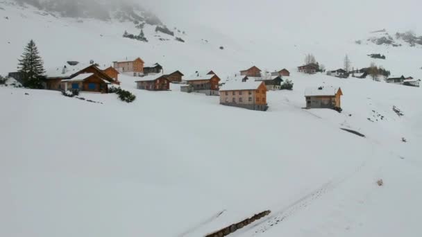 Snow Covered Hillside Village Winter Uzbekistan Central Asia Aerial Shot — Stockvideo