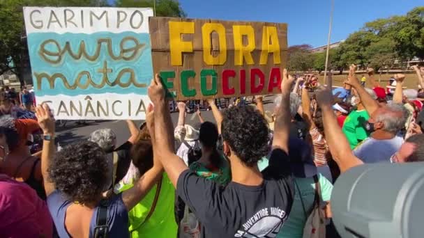 Vista Cima Sobre Multidão Protesto Cidade Brasília Contra Assassinatos Amazônia — Vídeo de Stock