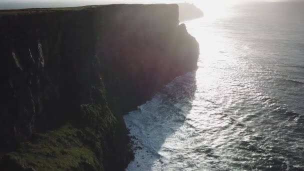 Cliffs Moher Drone View Sunset Waves Atlantic Ocean Irish Coast — Stock videók