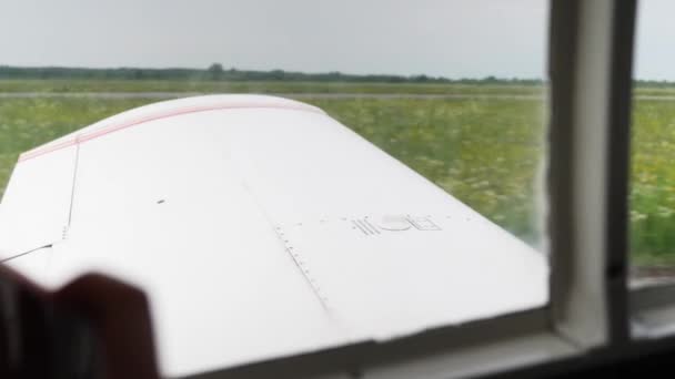 Small Airplane Taking Window View Plane Wing Handheld Day — Video