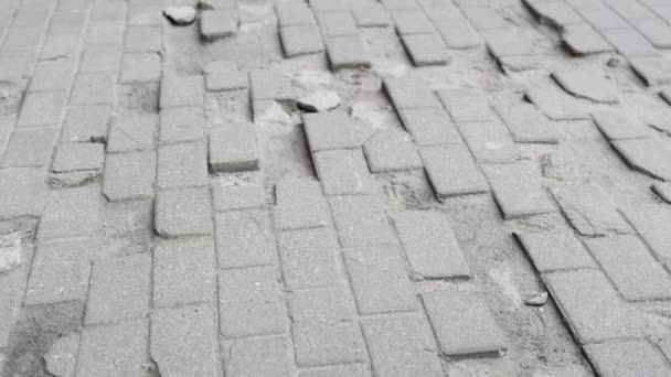 Bad Quality Pavement Unsafe Dangerous Walk Path Handheld Outdoor Streets — Vídeo de Stock