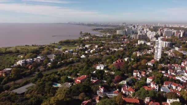 Aerial Flyover San Isidro Residential Area Buenos Aires Trees River — Video