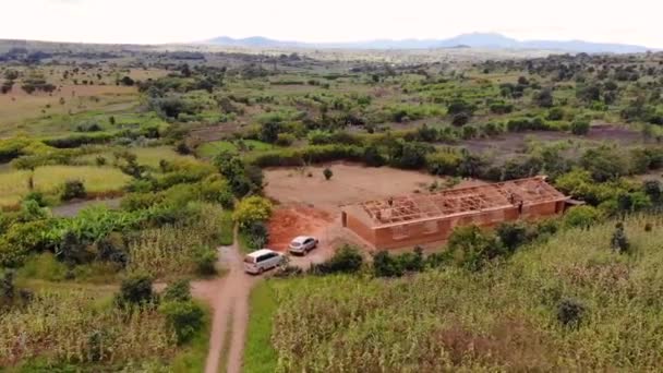 Sitio Construcción África Techo Construcción Casa Vista Aérea — Vídeos de Stock