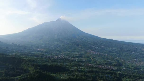 Klidná Krajina Obce Svahu Sopky Merapi Indonésie Letecký Pohled — Stock video