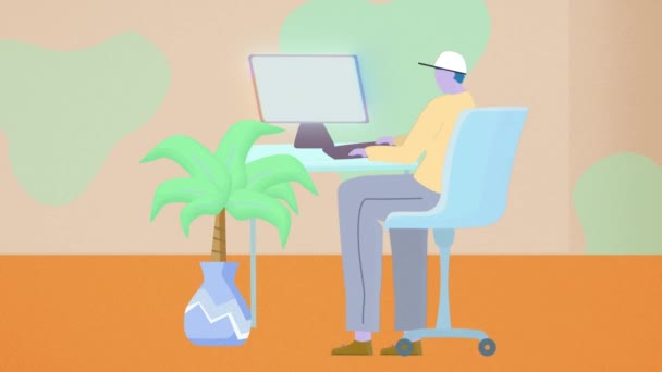 Animation Modern Startup Employee Typing Desk Office Alegria Style Cartoon — Stockvideo