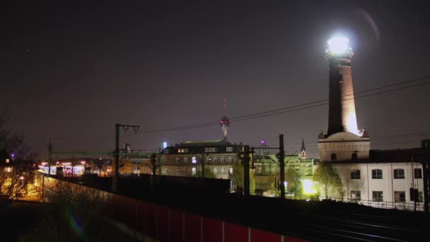 Timelapse Helios Lightning Tower Middle City Night Cologne Germany Historical — 图库视频影像