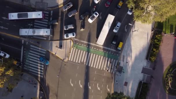 Top Aerial View Pedestrians Passing Safely Crosswalk Busy Avenue Buenos — Vídeo de Stock