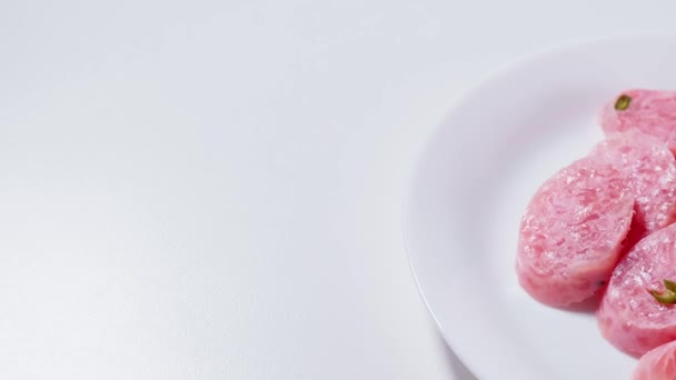 Pittige Gefermenteerde Varkenssalade Van Dichtbij Aziatisch Eten Dagelijkse Stijl — Stockvideo
