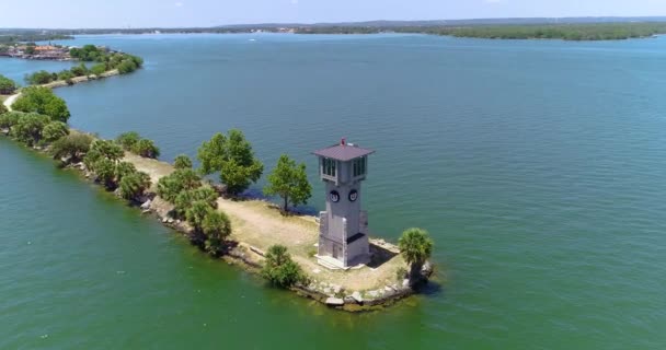 Aerial Drone Video Lighthouse Peninsula Horseshoe Bay Texas — Stockvideo