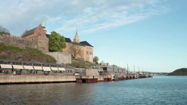Панорамный Вид Время Прохождения Фьорда Осло Замком Заднем Плане Перед — стоковое видео