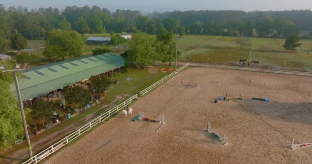 在日出时分骑马的农场 — 图库视频影像