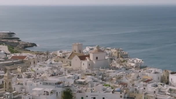 Aerial Rotating Footage Church Sea Background Polignano Mare Italy — Stock Video