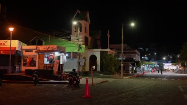 Night Time View Street Puerto Ayora Santa Cruz Island Galapagos — Video