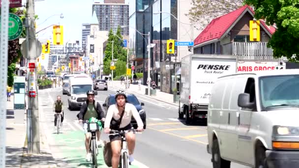 Yonge Street Toronto Cycliste Voyageant Vers Sud Piste Cyclable Région — Video