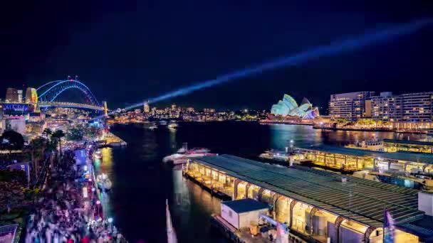 Vibrante Lapso Tiempo Del Puerto Sydney Durante Festival Vivid Light — Vídeos de Stock