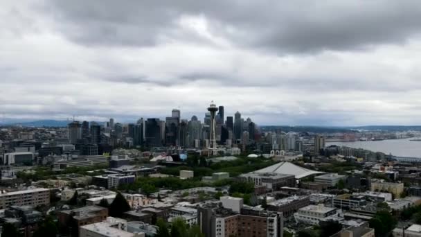 Timelapse Drone Overlooking Seattle Usa — стоковое видео