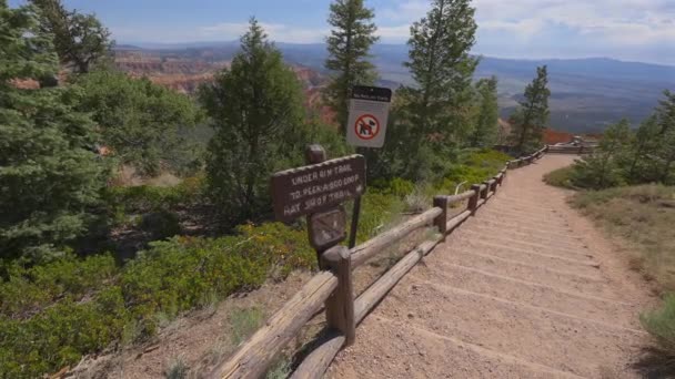 Een Jonge Tiener Wandelaar Loopt Langs Een Bord Bryce Canyon — Stockvideo