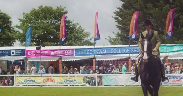 Royal Cornwall Show 2022 Con Jockey Masculino Cabalgatas Gente Ganadora — Vídeo de stock