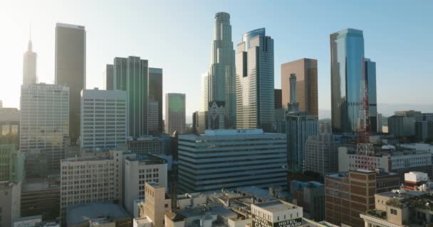 City Skyline Los Angeles Drone Shot Downtown Daytime — Vídeo de Stock
