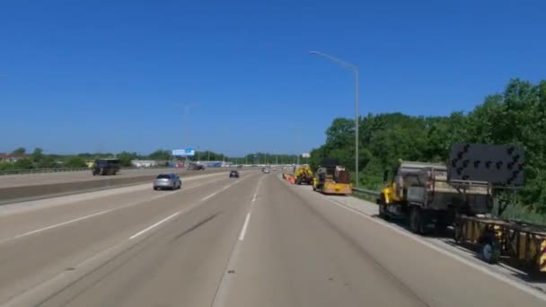 Budowa Autostrady Ciężkim Sprzętem Godzinach Szczytu Pobliżu Alsip I294 — Wideo stockowe