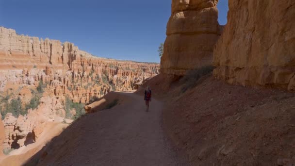 Mladá Dívka Kráčí Stezce Bryce Canyonu Utahu Zpomaleno Poloviční Rychlost — Stock video