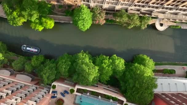 Drone Descente Aérienne Sur San Antonio Centre Ville Urbain River — Video