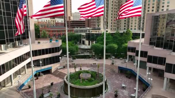 American Pride Downtown San Antonio Texas Rising Aerial Reveals Urban — ストック動画