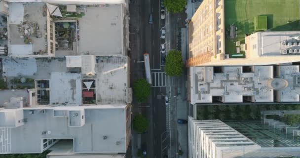 Birdseye Busy Afternoon Downtown Los Angeles Buildings Roads Rooftops Seen — Stock Video