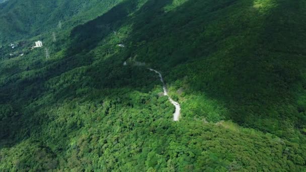 Dynamic Aerial Shot Winding Roads Covered Trees Tai Shan Mountains — Stockvideo