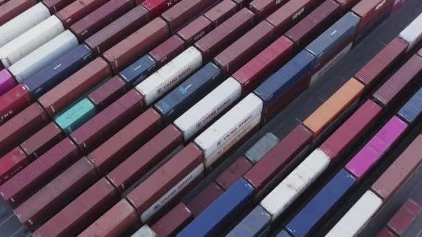 Bunte Schiffscontainer Stapeln Sich Husky Terminal Des Hafens Von Tacoma — Stockvideo