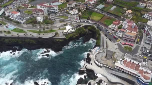 Looking Porto Moniz Strong Winds Seafront Shot Dji — Stockvideo