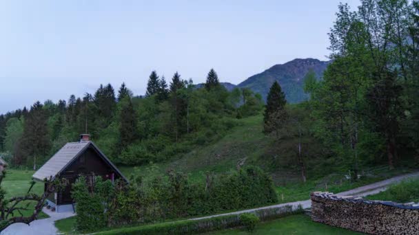 Time Lapse Night Falling Small Mountain Village Bohinj Slovenia Europe — Stockvideo