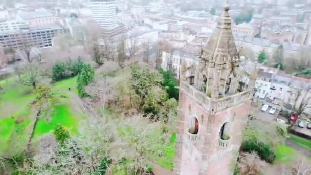 Drone Circling Cabot Tower Public Park Brandon Hill Bristol England — ストック動画