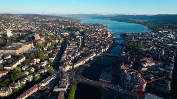 Aerial View Switzerland Limmat River Lake Zoological Museum University Zurich — ストック動画