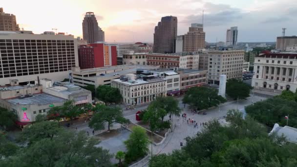 San Antonio Panorama Słynnego Alamo Plaza Historycznej Hiszpańskiej Misji Twierdzy — Wideo stockowe