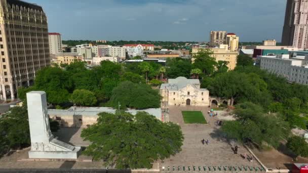 Der Alamo San Antonio Texas Luftaufnahme Einer Berühmten Touristenattraktion Die — Stockvideo