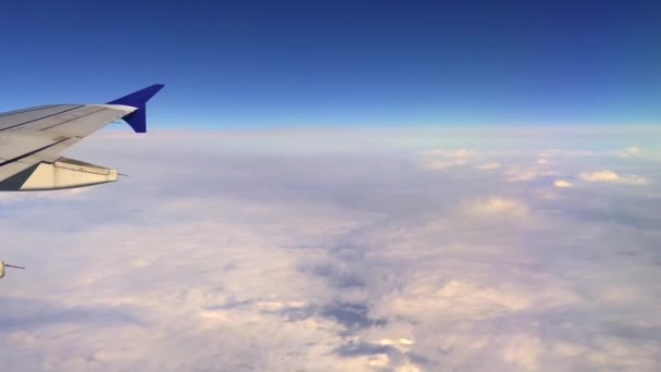 Vliegtuigvleugel Airbus A320 Die Hoog Blauwe Lucht Vliegt Reis Luchtvervoersconcept — Stockvideo