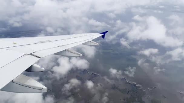 Passenger Pov Jet Airbus A320 Airplane Wing Flying Denmark Cloudy — 图库视频影像